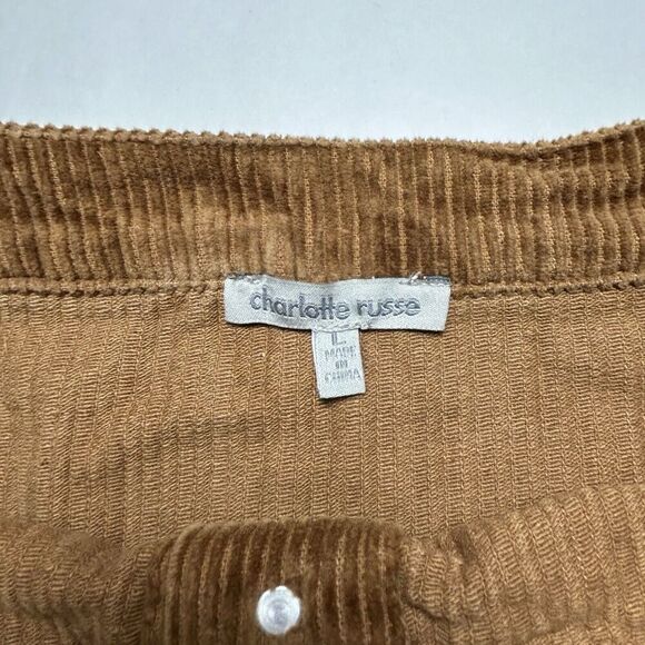 Charlotte Russe Tan Corduroy Mini Skirt Size Large Waist A-line Button Front - Picture 3 of 5